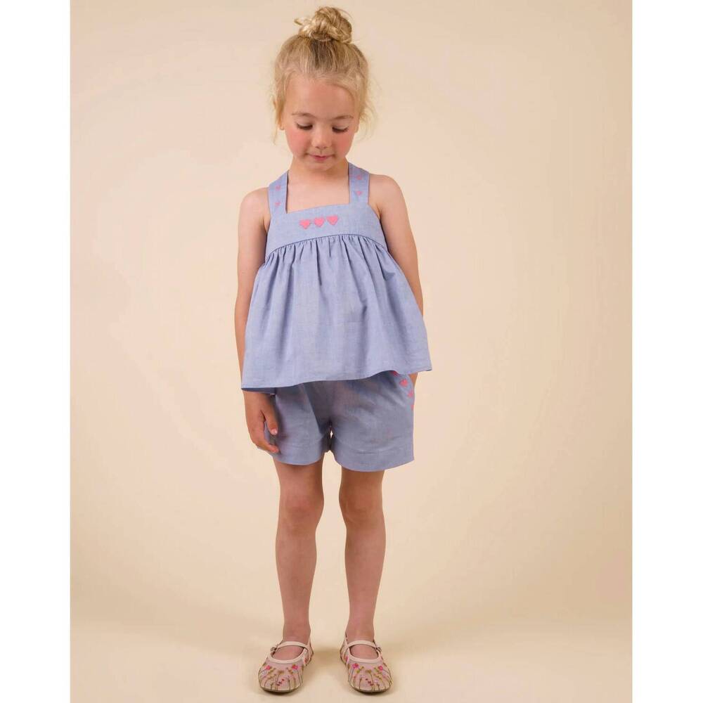 NEW EARLY SUNDAY romy embroidered hearts blouse in summer sky